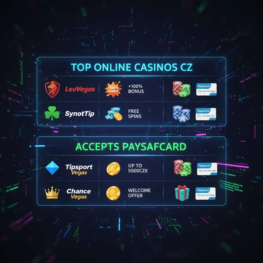 Tabulka s logy a bonusy top českých online casin akceptujících paysafecard